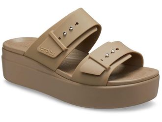 Crocs Brooklyn Buckle Low Wedge Womens Shoes Khaki : 4 M