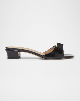 Ferragamo Vanilla Patent Leather Bow Mules