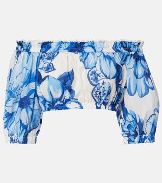 Farm Rio Floral cropped off-shoulder cotton top