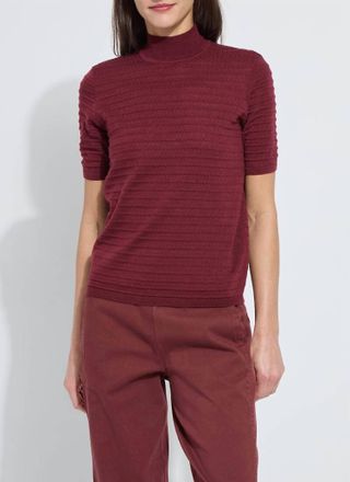 Lyss&eacute; Lottie Smocked Mock Short Sleeve Sweater In Burnt Mahogany