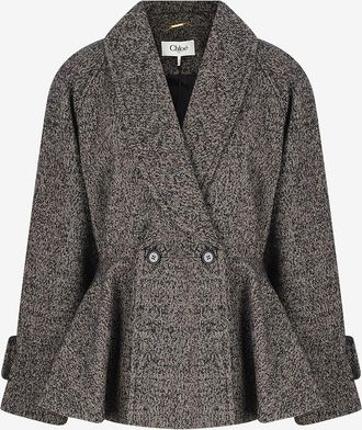 Chlo&eacute; Kurzer Wollmantel mit Fischgr&auml;tmuster Riding Coat