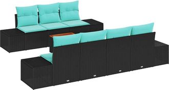 vidaXL Conjunto De Sof&aacute;s De Jard&iacute;n 8 Uds. Negro Rat&aacute;n Sint&eacute;tico Vidaxl