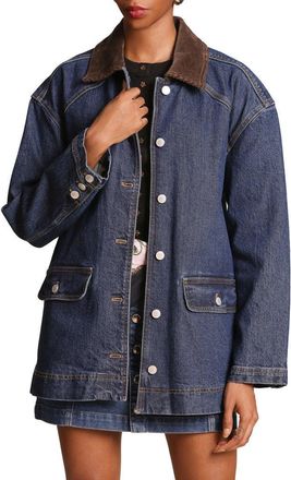 Avec Les Filles Relaxed Contrast Collar Barn Jacket in Raw Indigo at Nordstrom, Size X-Large