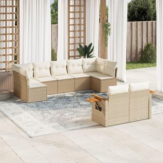 vidaXL Set De Sof&aacute;s De Jard&iacute;n 9 Pzas Con Cojines Rat&aacute;n Sint&eacute;tico Beige Vidaxl