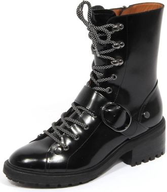Armani Leren enkellaarzen voor vrouwen - Dames - Veterlaarzen - Zwart - 40 EU - Schoenen