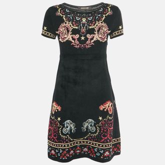 Roberto Cavalli Black Velvet Knit Crewneck Mini Dress