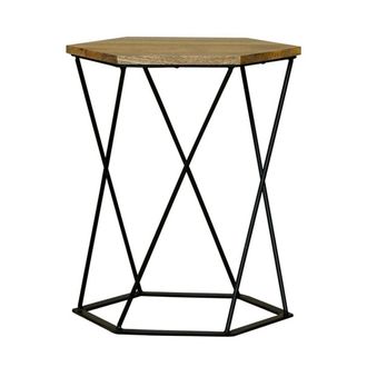 Jaipur Furniture Ravi Hexagnol Lamp Table with Iron base - Mango Wood/Iron - L41 x W36 x H48 cm - Mango Light Finish in Brown