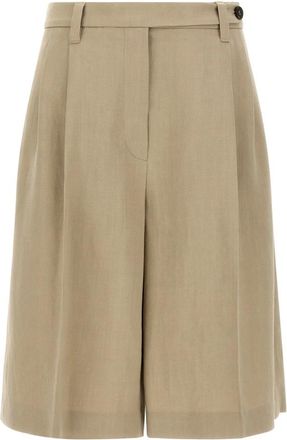 Brunello Cucinelli Korte Broeken, Dames, Beige, M, Leer, Sartorial Bermuda Shorts