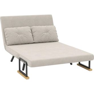 HOMCOM Divano Letto Matrimoniale Vellutato con Schienale Regolabile Beige