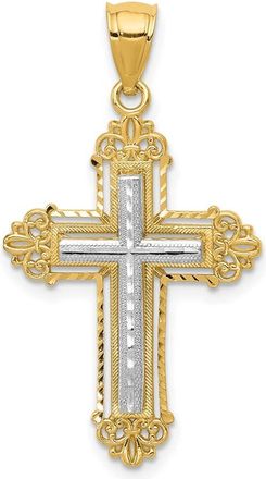 Diamond2Deal 14k Two-tone Gold Fleur De Lis Cross Pendant