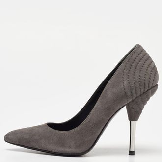 Balmain Grey Suede Pointed Toe Pumps