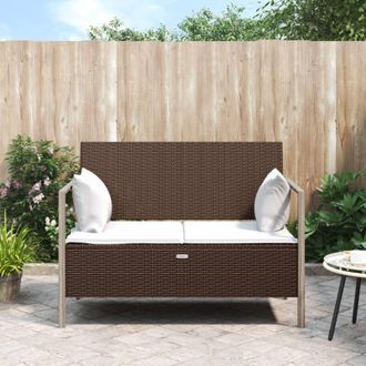 vidaXL Panca da Giardino a 2 Posti con Cuscini in Polyrattan Marrone - Vidaxl