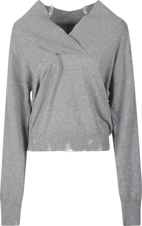 Stella McCartney Distressed Merino Wool V Neck Jumper - female - Stella McCartney - V-neck Knitwear - Gray - M - Knitwear