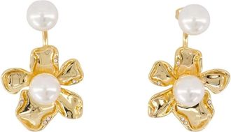 Self Portrait Flower Pearl Jacket Earrings - Dames - Oorbellen - Geel - ONE Size - Accessoires