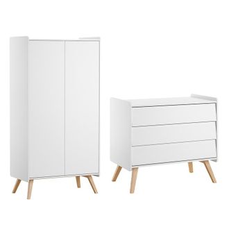 Vox Commode 3 Tiroirs Et Armoire 2 Portes Vox Vintage Blanc Et Bois