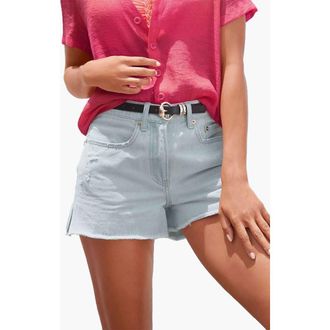 Lascana Mid Rise Frayed Hem Shorts in Blue Wash at Nordstrom, Size 14