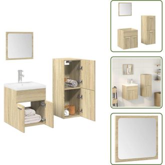 vidaXL The Living Store Set Mobili da Bagno 3 pz Rovere Sonoma in Legno Multistrato - Specchio da trucco