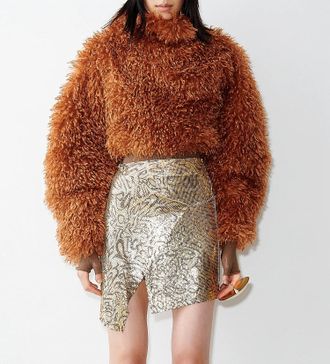Poster Girl Belle Crop Faux Fur High Neck Sweater In Mocha