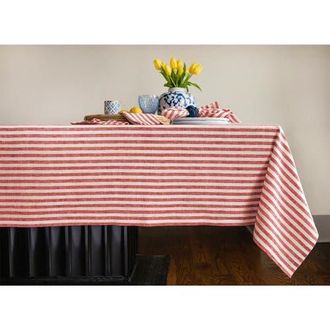 Solino Home Linen Tablecloth for Dining Table, Holiday and Everyday Dining Table Decor - Amalfi Stripe in Red And White at Nordstrom, Size Xx-Large