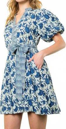 THML Clothing Puff Sleeve Print Dress In Blue/multi