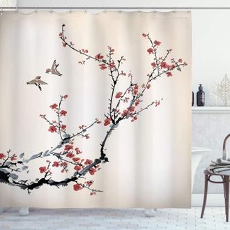 OEM Cortina De Ducha Con Dise&ntilde;o De Naturaleza, P&aacute;jaros Estilo Art&iacute;stico, Juego De Decoraci&oacute;n De Ba&ntilde;o De Tela Con Ganchos, 180 Cm X 180 Cm, Negro Burdeos-c