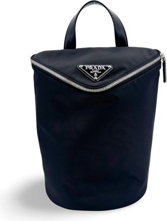 Prada Nylon Top Handle Bucket Bag Black