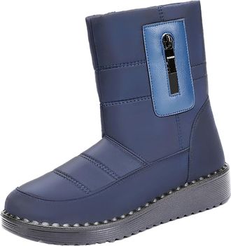 Generic WomenS Ankle Wide Boots Plush Deer Prints Flat Round Toe Lazy Suede Shoes Boots Leather Ankle Boots for Women (Blue, 6.5)