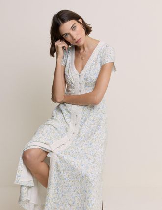 Nobody's Child White Ditsy Floral Emma Midi Dress