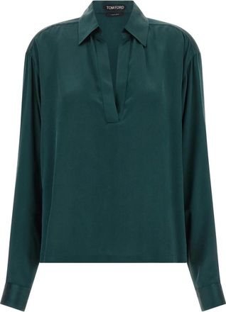 Tom Ford Overhemden, Dames, Groen, S, Satijn, Stretch Zijde Satijnen Polo