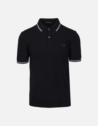 Fred Perry Mens FRED PERRY TWIN TIPPED POLO BLACK/BABY BLUE/OXBLOOD - Black Baby Blue Oxblood - Size: 46