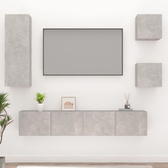 vidaXL Vidaxl - Set De Muebles De Tv 5 Pzas Madera Contrachapada Gris Hormig&oacute;n