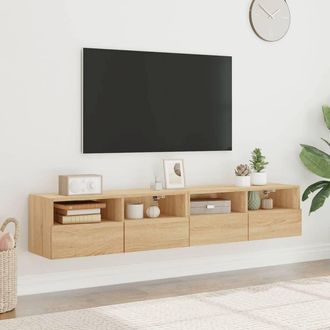 Berkfield Home TV Wall Cabinets 2 pcs Sonoma Oak 80x30x30 cm Engineered Wood in Light Tan | Size: 80 x 30 x 30 cm