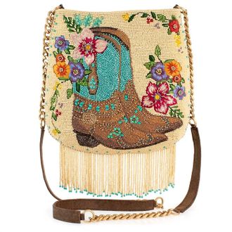 Mary Frances Womens Line Dance Beaded Crossbody Handbag In Cowboy Boots And Flowers