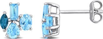 Mimi & Max Multi-Gem Cluster Stud Earrings Sterling Silver