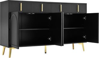 STILVORA Aparador Con 4 Puertas Y 4 Cajones, 2 Estantes Extra&iacute;bles, Estilo Moderno, En Mdf, 140&times;38&times;82 Cm, Negro