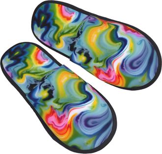 Generic Fuzzy Slippers Tie Dye Printing Fluffy Slippers Casual Unisex House Slipper For Travel Indoor Hotel L