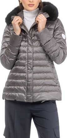 Gorski Apres-Ski Horizontal Short Jacket With Detachable Genuine Shearling Hood Trim in Greige/black at Nordstrom, Size X-Small