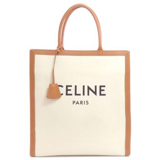 Celine Brown White Canvas Tote Bag (Pre-Owned)