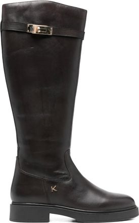 Keys buckle strap boots - women - Calf Leather/Calf Leather/Fabric/Rubber - 40 - Brown