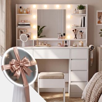 Clp Tocador Pretty Con Espejo. Dise&ntilde;o Elegante Y Funcional Para Tu Rutina Diaria De Belleza En Casa. Blanco