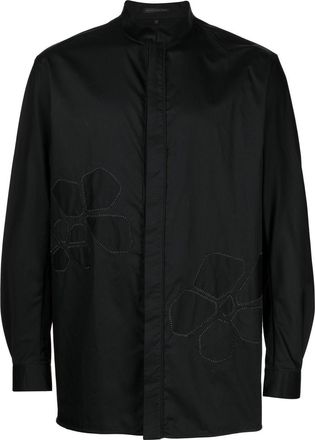 Shiatzy Chen floral-embroidered cotton shirt - men - Cotton - 48 - Black