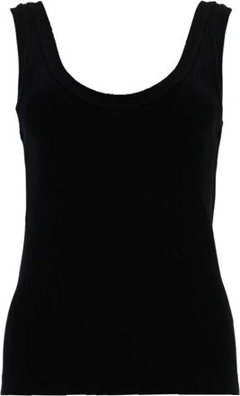 Brunello Cucinelli Black Solid Scoop Neck Top