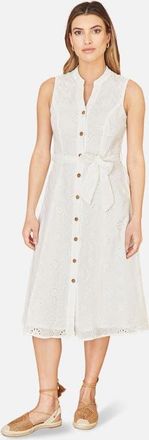 Yumi Broderie Anglaise Cotton Shirt Dress in White at Nordstrom, Size 12
