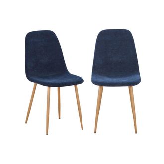 Sweeek Silla de madera y tela con patas color natural, set de 2, azul