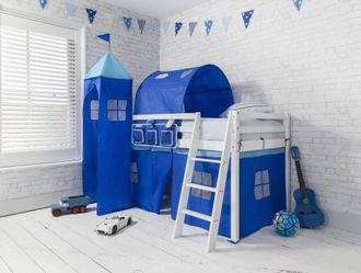 N&ouml;a & Nani Moro Cabin Bed Midsleeper with Blue NW Package in White | Size: Single