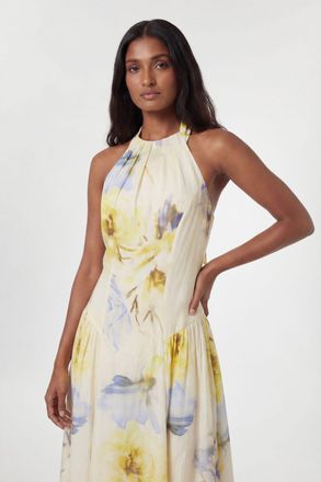Karen Millen Womens Blue Floral Strappy Halter Neck Woven Midi Dress Lyocell - Size 10 UK