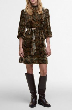 Barbour x Farm Rio Ana Clara Long Sleeve Velvet Minidress in Pineapple Print at Nordstrom, Size Xx-Small