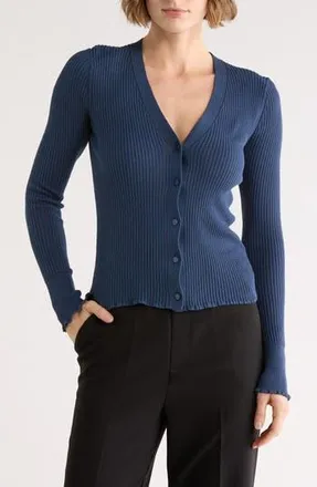 Vince Ribbed Button Front Cardigan in Obsidian at Nordstrom Rack, Size X-Small