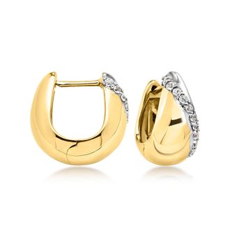 Ross-Simons Sterling Silver and 18kt Gold Over Sterling Reversible Curved Earrings With White Topaz