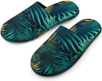 Generic Summer Tropical Palms Leaves Mens Cozy Memory Foam Slippers Warm Cotton House Shoes Comfy Slipper for Indoor Outdoor